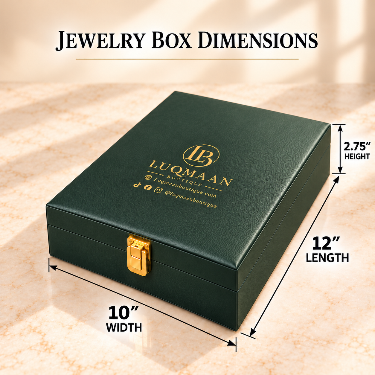 Luqmaan Jewelry Display & Gift Box with Matching Inserts – 5 Colors – 12 × 10 × 2.75 Inches