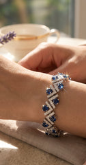 Royal Blue Crystal Geometric Chevron Bracelet – Silver Tone Statement Jewelry 7100
