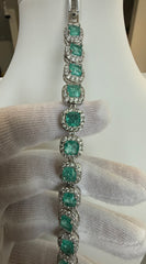 Aqua Green Cushion Cut Halo Crystal Tennis Bracelet – Silver Tone Statement Jewelry 7112