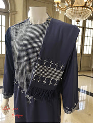 Small Navy Blue Afghan Parahan Tunban 3-Piece Set with Shesha Work