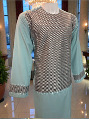 X-Large Afghan Parahan Tunban for Men – Machine Embroidered, Aqua Green