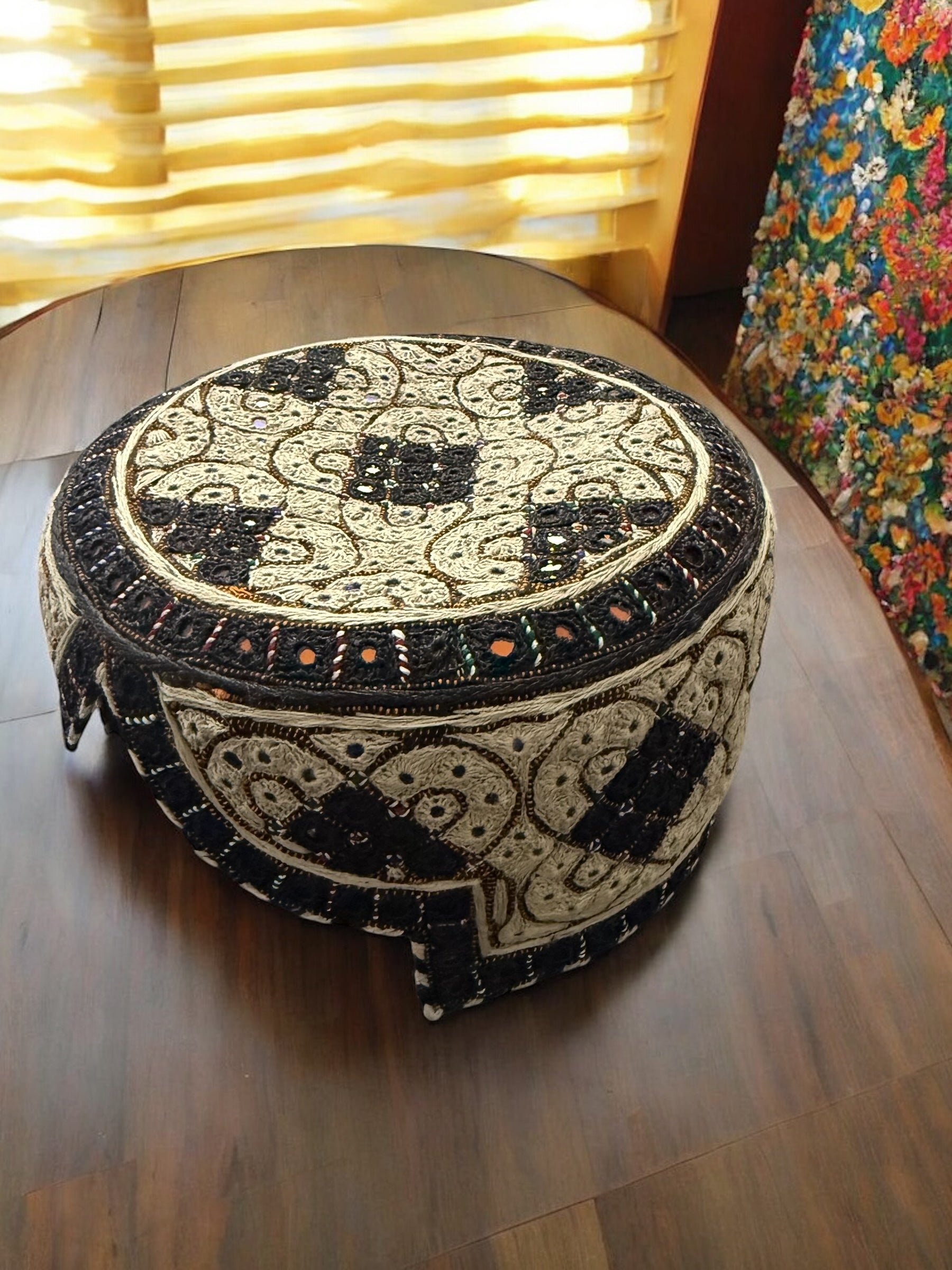 Handcrafted Baluchi Embroidered Kullah Cap – Black and Beige Traditional Afghan Hat for Men
