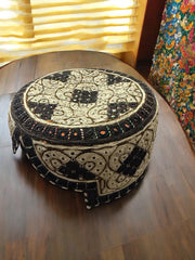 Handcrafted Baluchi Embroidered Kullah Cap – Black and Beige Traditional Afghan Hat for Men