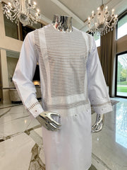 Large White Afghan Parahan Tunban for Men – Premium Machine Embroidered Outfit