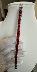 Ruby Red Rectangular Crystal Tennis Bracelet – Silver Tone Statement Bracelet for Women 7111