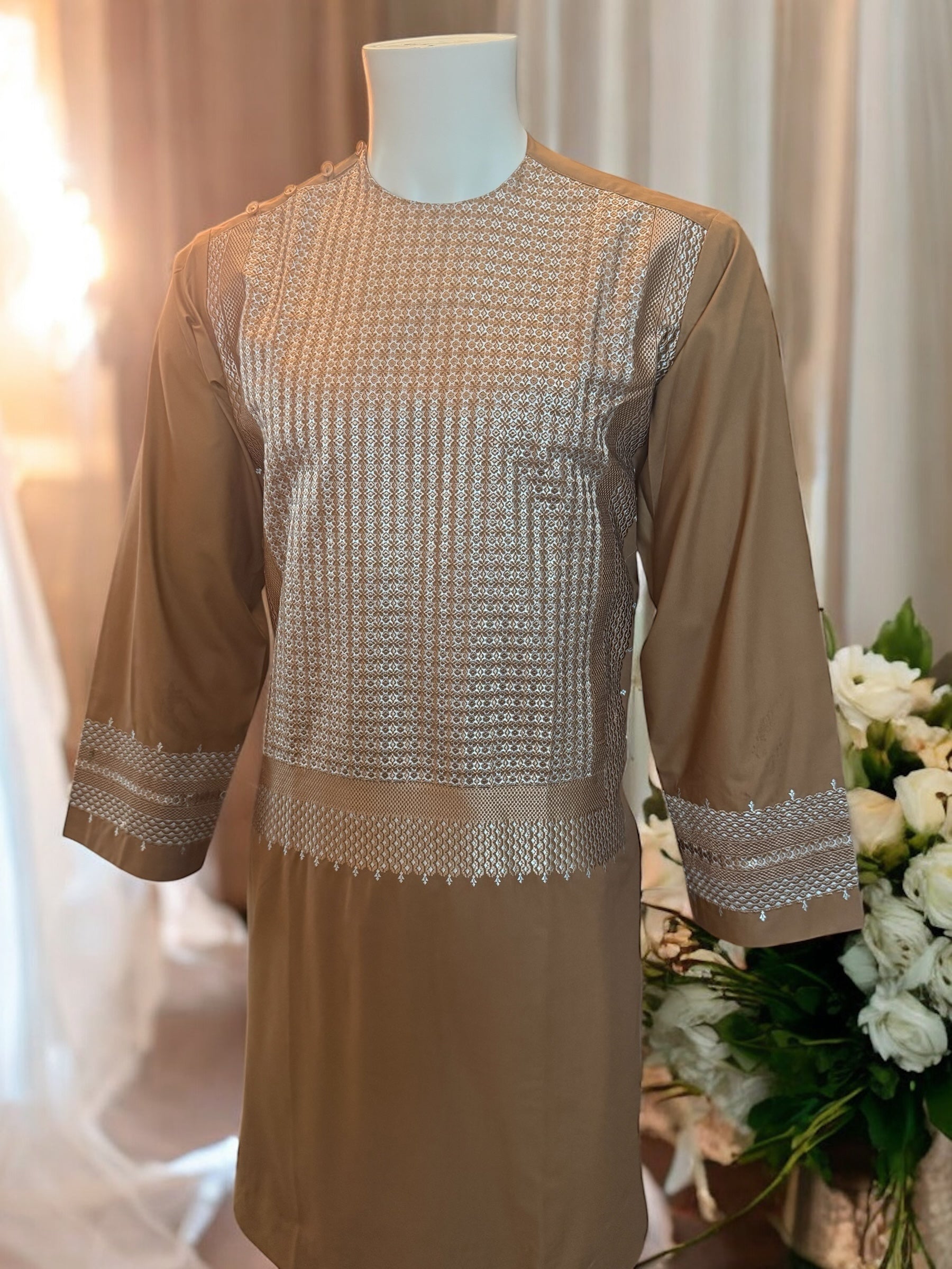 Afghan Parahan Tunban Kameese Shalwar Machine Khamakdozi Brown Small