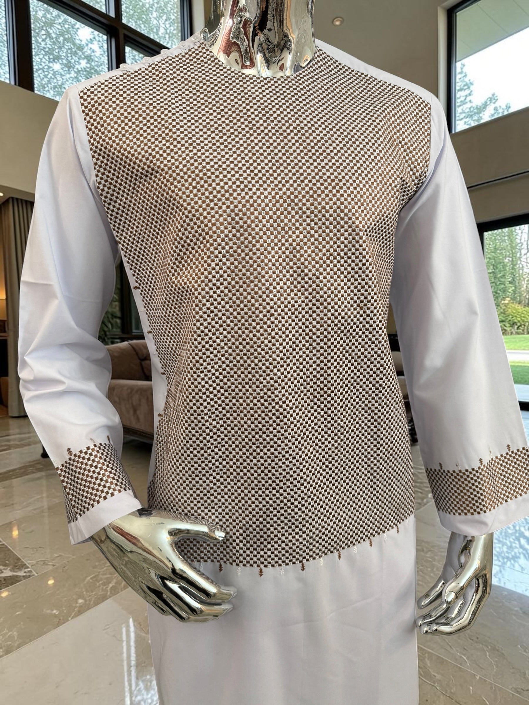 Medium White Premium Machine Embroidered Afghan Parahan Tunban Set