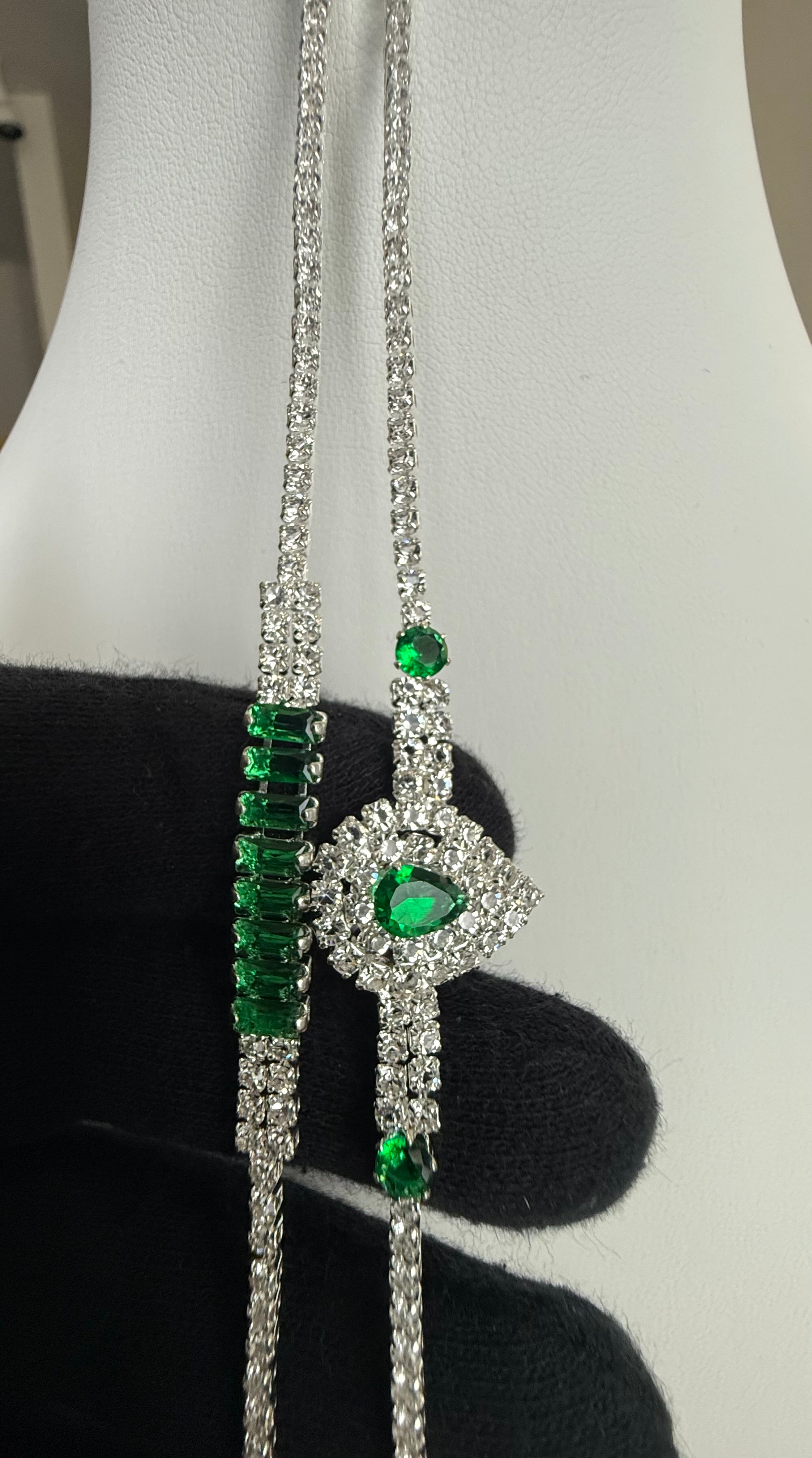 Emerald Green Crystal Double Bracelet Set – Silver Tone Pear & Baguette Statement Bracelets 7106
