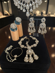 Clear White Kundan Half Bridal Jewelry Set – 6-Piece Necklace, Earrings, Sheeshphool, Nath & Adjustable Rings 6062
