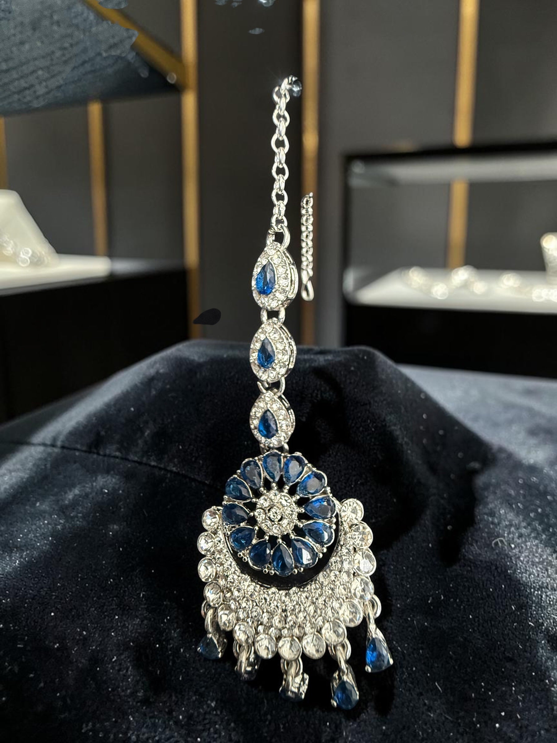 Indian Pakistani Afghan American Diamond Earrings with Maang Tikka Set | Bridal Chandbali Earrings | Wedding Jewelry Gift | 6 Color Options