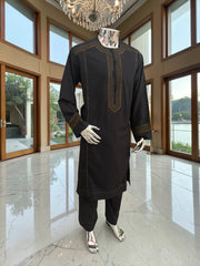 Large Afghan Parahan Tunban with Traditional Embroidery – Black