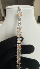 Blush Peach Crystal Leaf Bracelet – Silver Tone Elegant Sparkling Link Jewelry 7103