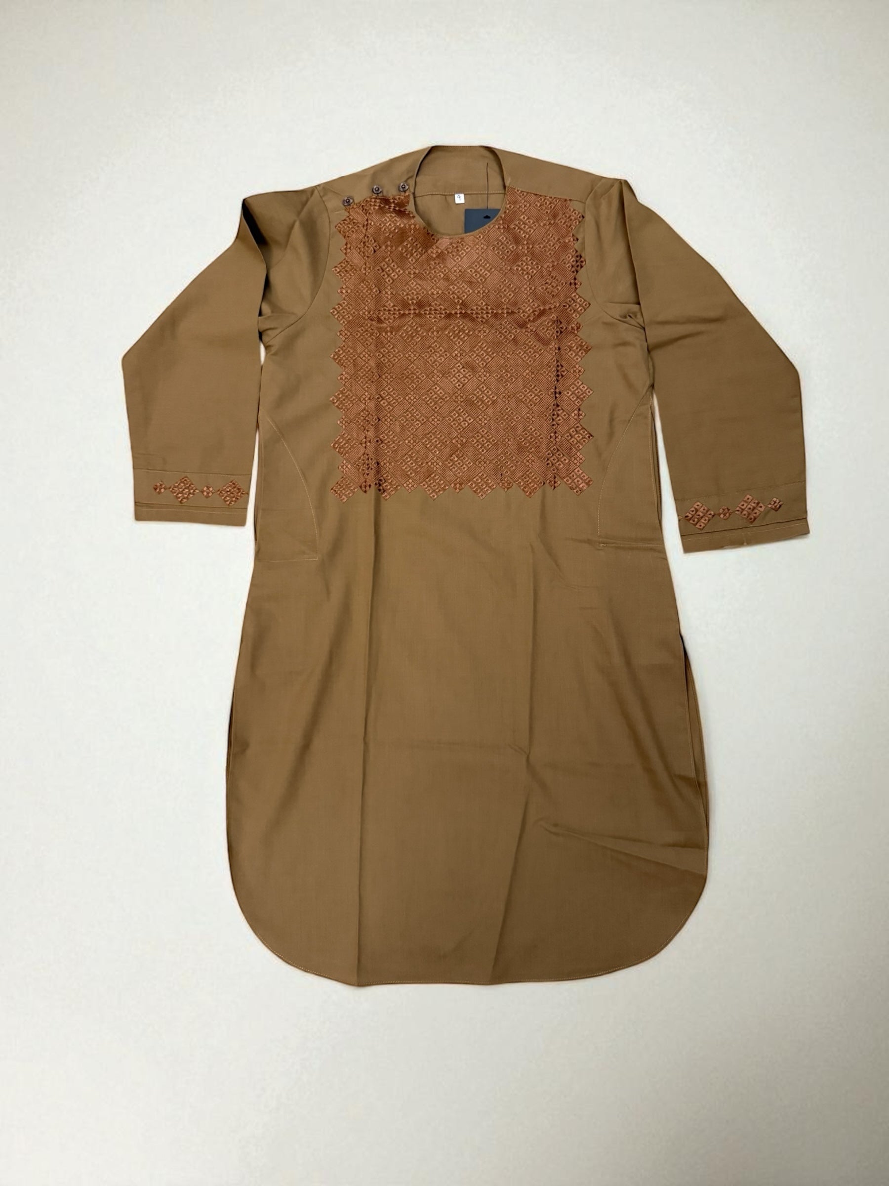 9 years old Boys Coffee Brown Parahan Tunban Afghan Embroidered Outfit
