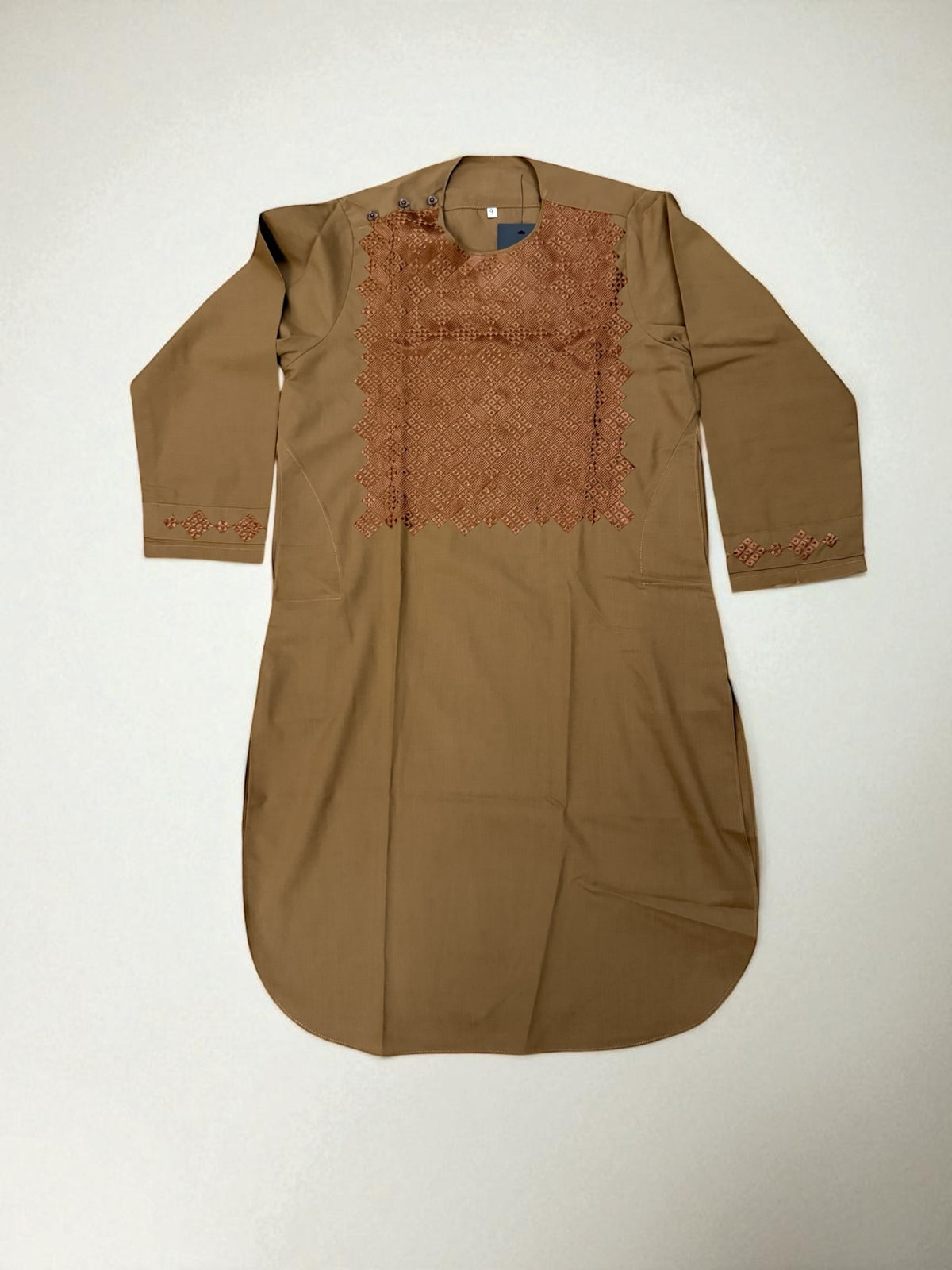 9 years old Boys Coffee Brown Parahan Tunban Afghan Embroidered Outfit