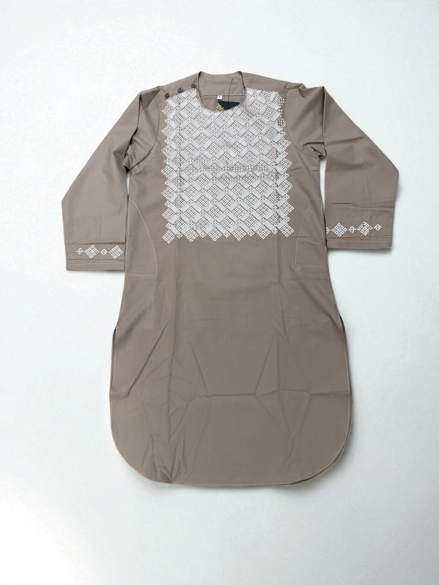 9 Years old Boys Taupe Parahan Tunban Afghan Machine Embroidered Outfit
