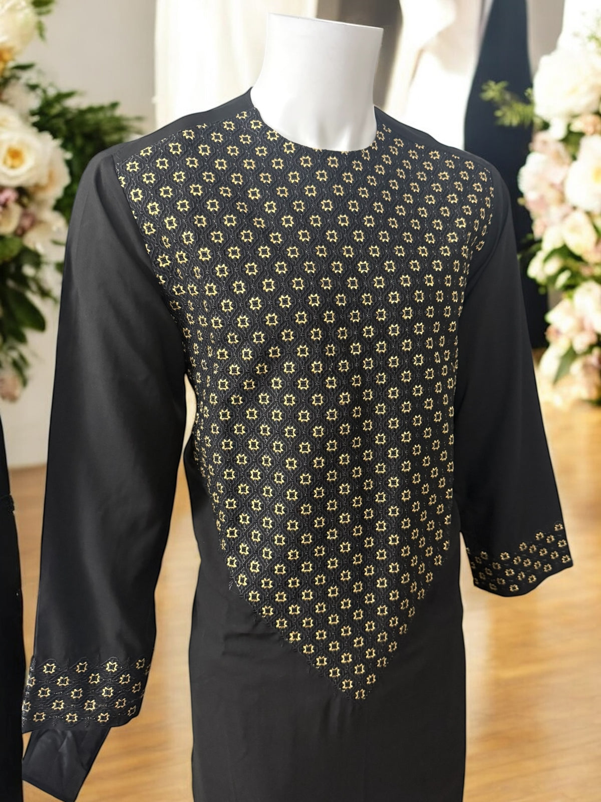 Men’s Black Parahan Tumban with Gold Embroidery Medium