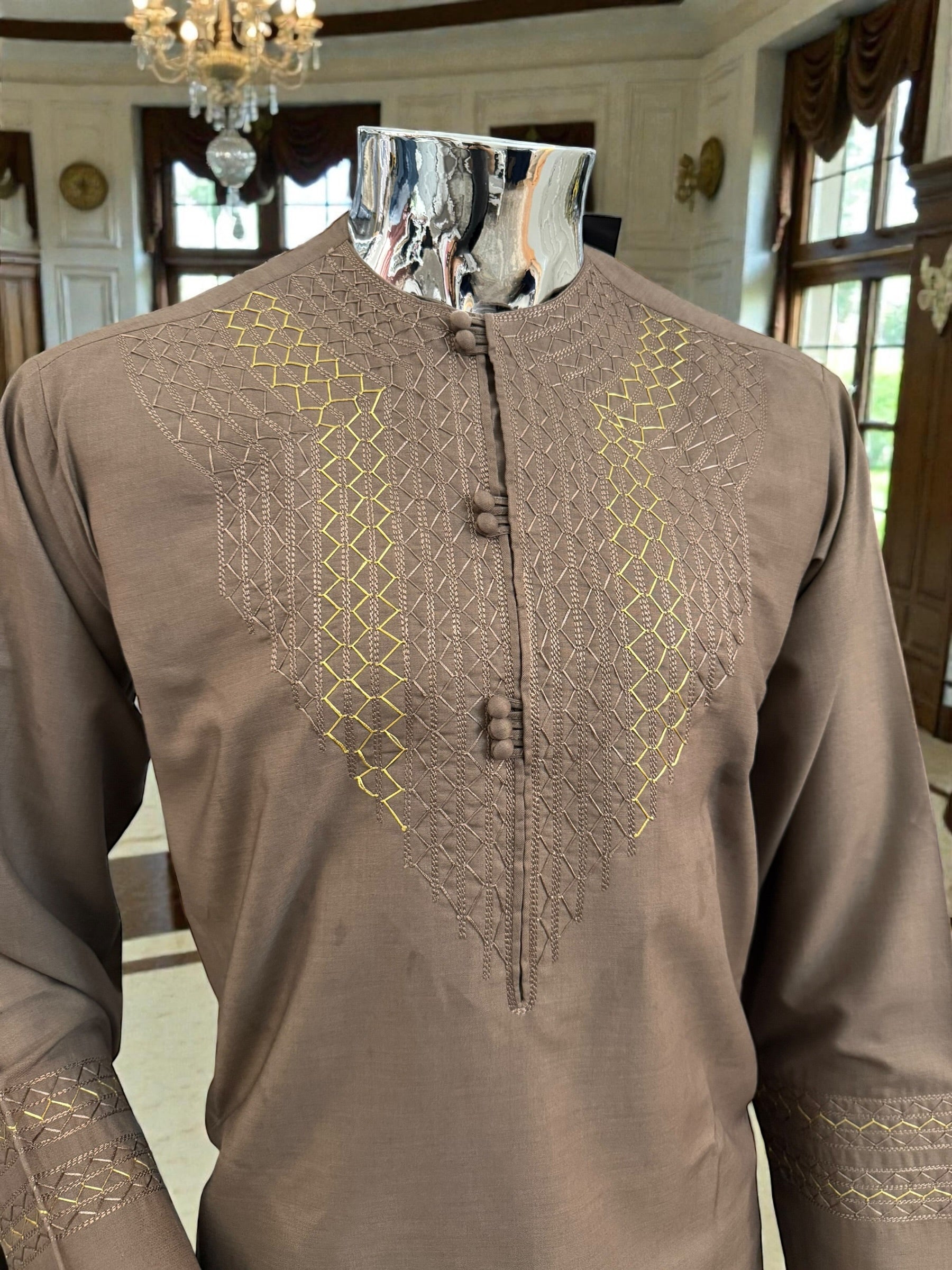 Small Handmade Brown Parahan Tumban | Traditional Afghan Hand Embroidery