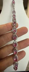 Pink Oval Crystal Rope Halo Bracelet – Silver Tone Statement Bracelet, Gift Ready 7078