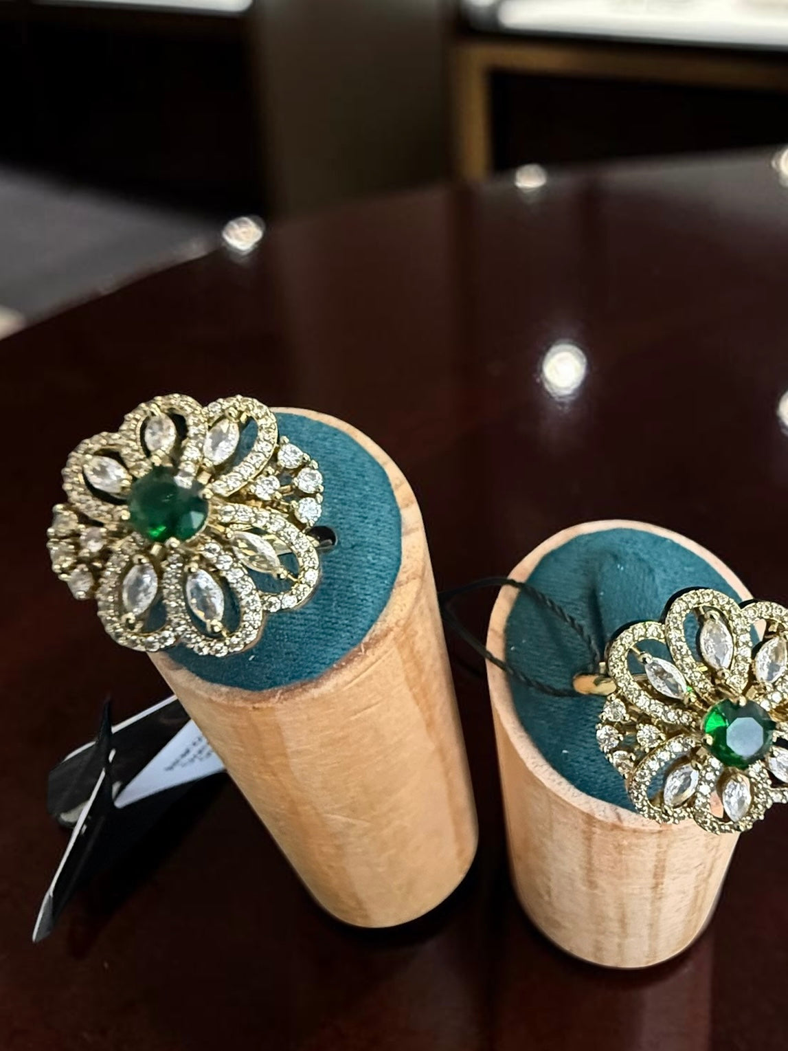 Adjustable American Diamond Floral Statement Ring | Gold-Tone Brass | 6 Color Options | Gift Box Included | Indian Pakistani Afghan Jewelry