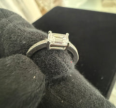 Emerald-Cut Moissanite Sterling Silver Engagement Ring – Size 7.  6021