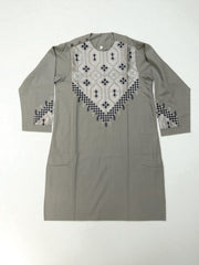 9 years old Boys Sage Green Parahan Tunban – Machine Embroidery in White & Navy