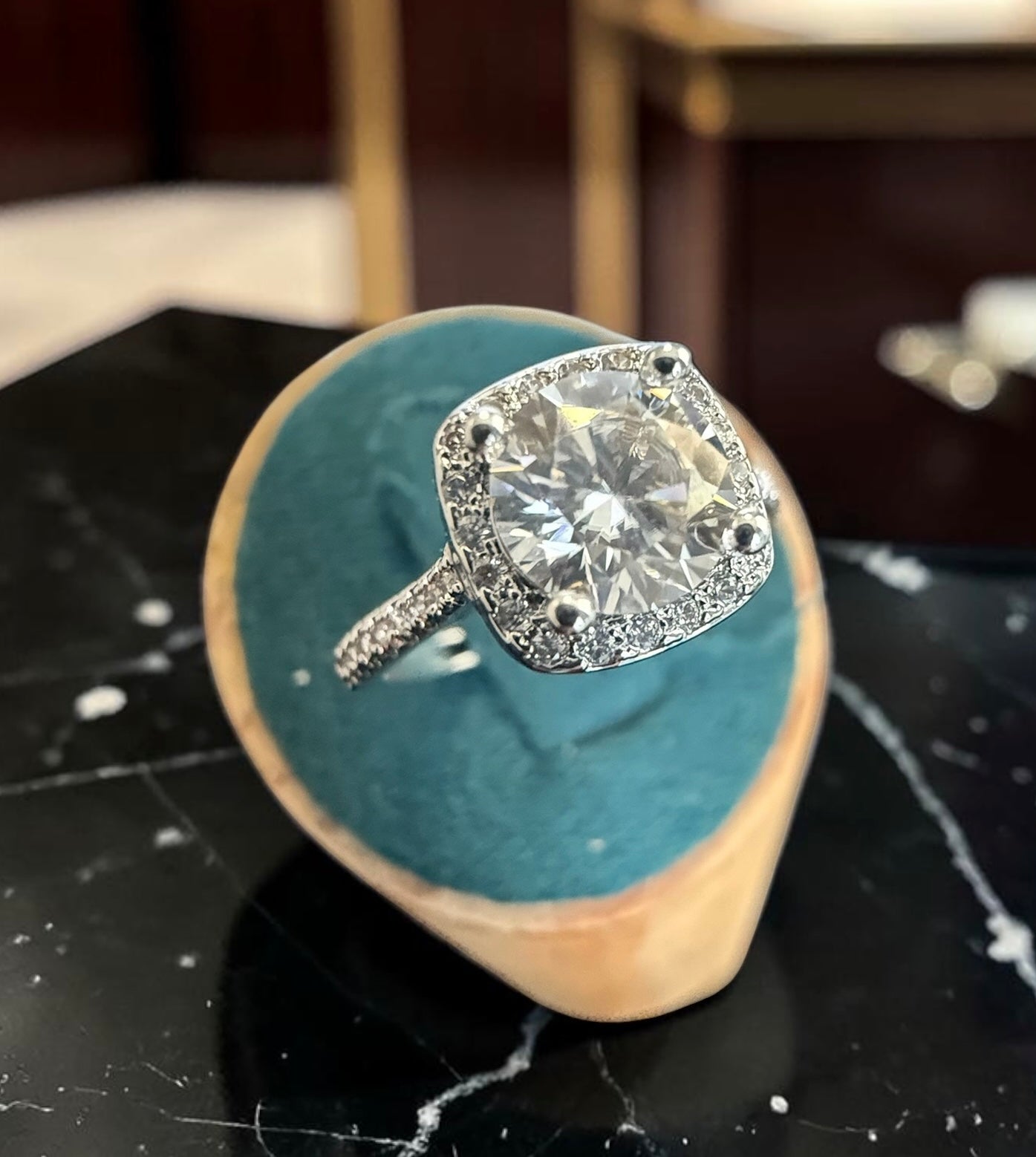 Adjustable Cushion Cut Moissanite Halo Ring for Women – High-Quality Brass, Pavé Band, GRA Certificate & Gift Box Included 7055