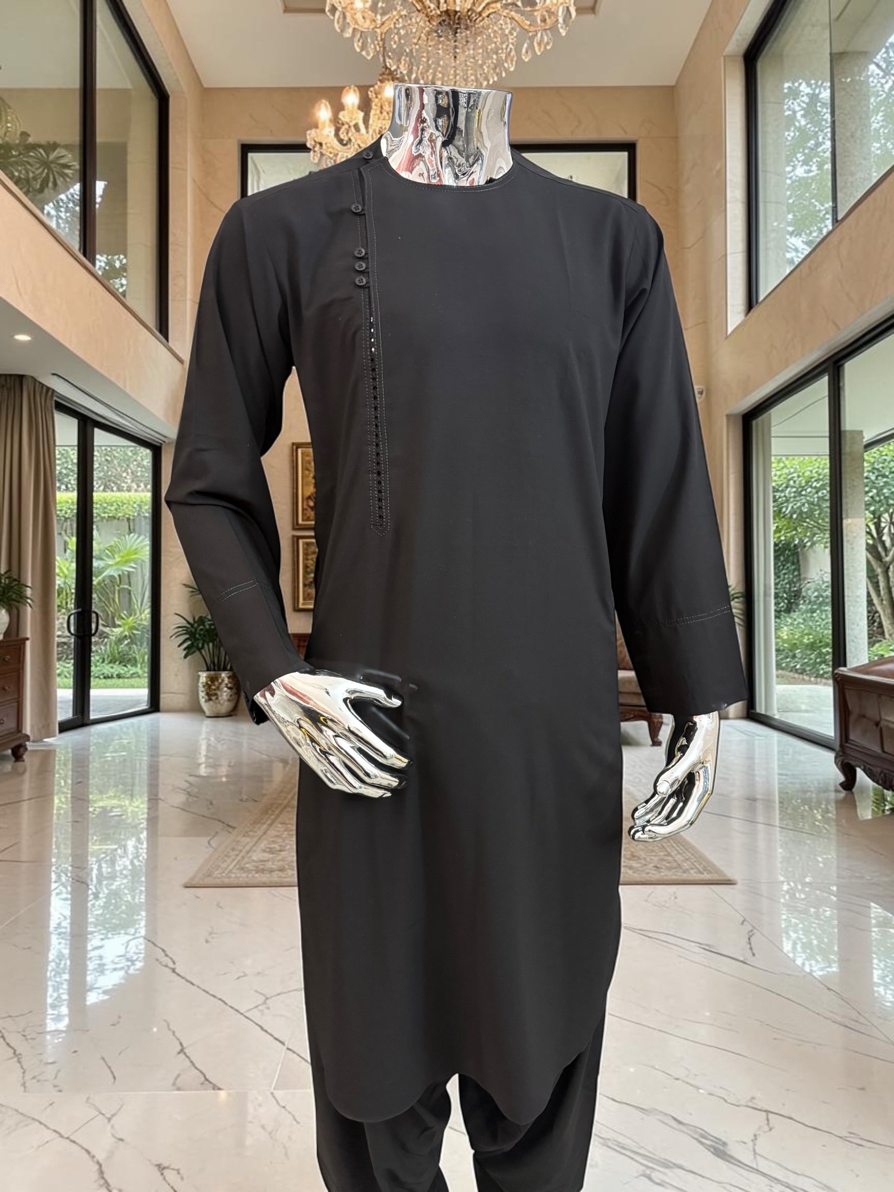 Men’s Black Qasimi Parahan Tunban – Traditional Afghan 2-Piece Outfit, Small–XL