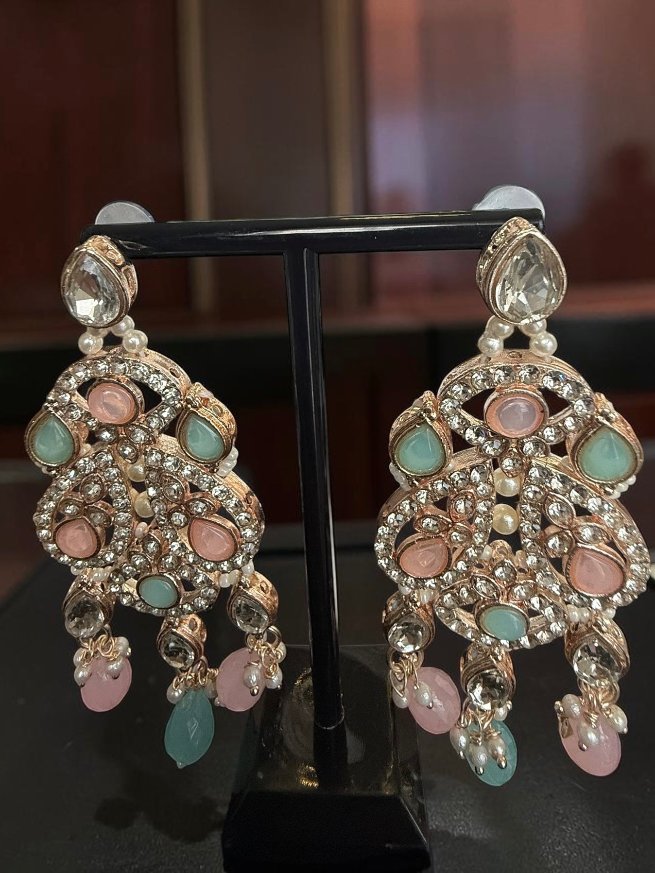Pastel Pink & Aqua Kundan Bridal Jewelry Set with Earrings and Maang Tikka | Rose Gold Indian Pakistani Afghan Wedding Necklace | Gift Box Included 6051