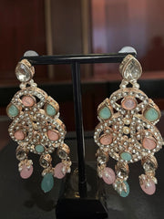 Pastel Pink & Aqua Kundan Bridal Jewelry Set with Earrings and Maang Tikka | Rose Gold Indian Pakistani Afghan Wedding Necklace | Gift Box Included 6051
