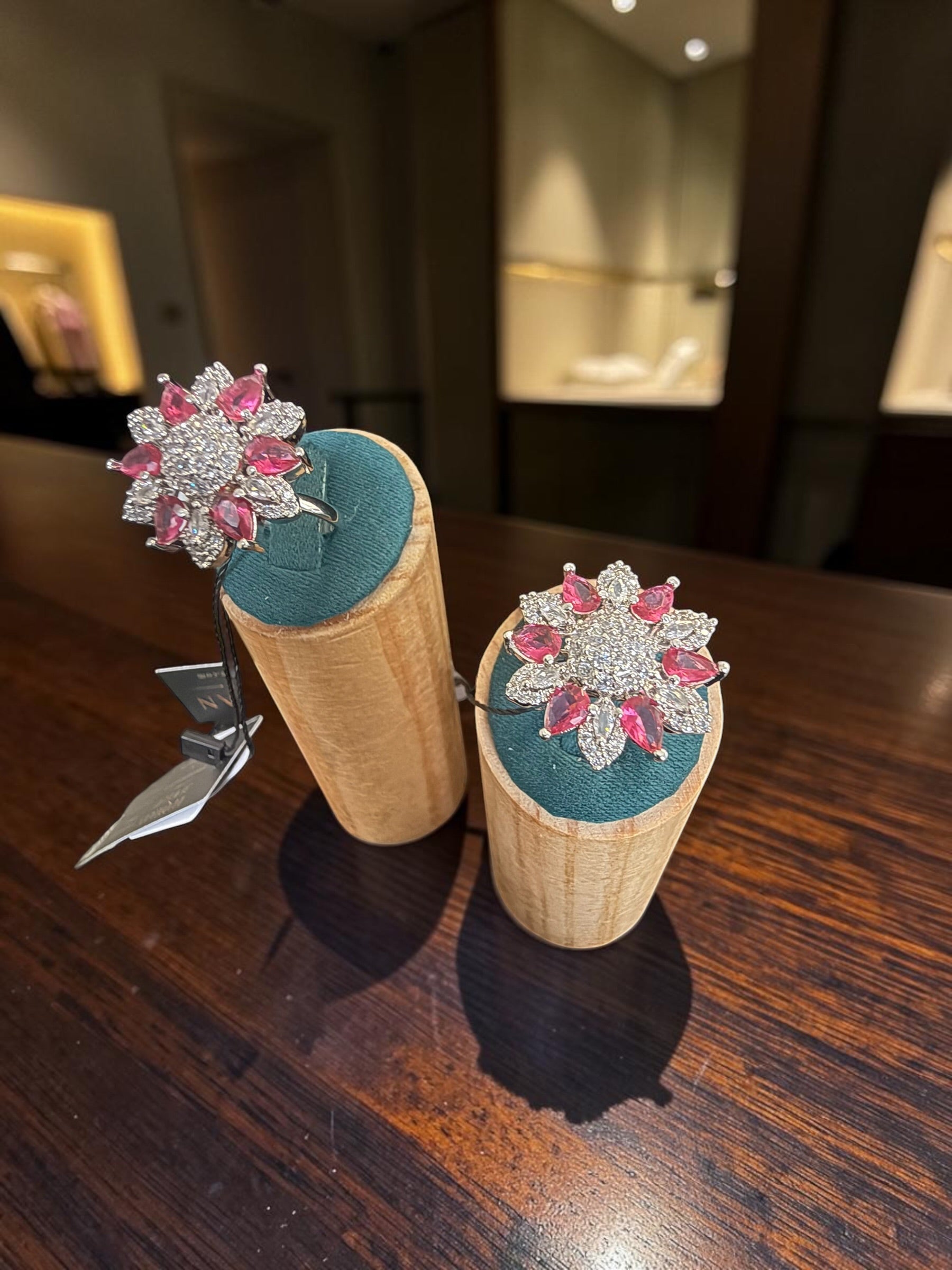 American Diamond Floral Statement Ring – Adjustable Pear-Cut Crystal Cocktail Ring, 7 Colors, Gift Box Included