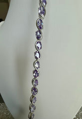 Lavender Purple Crystal Infinity Bracelet – Silver-Tone Oval Stone Link Bracelet 7098