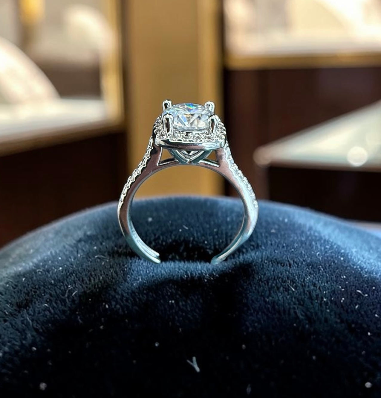 Adjustable Cushion Cut Moissanite Halo Ring for Women – High-Quality Brass, Pavé Band, GRA Certificate & Gift Box Included 7055