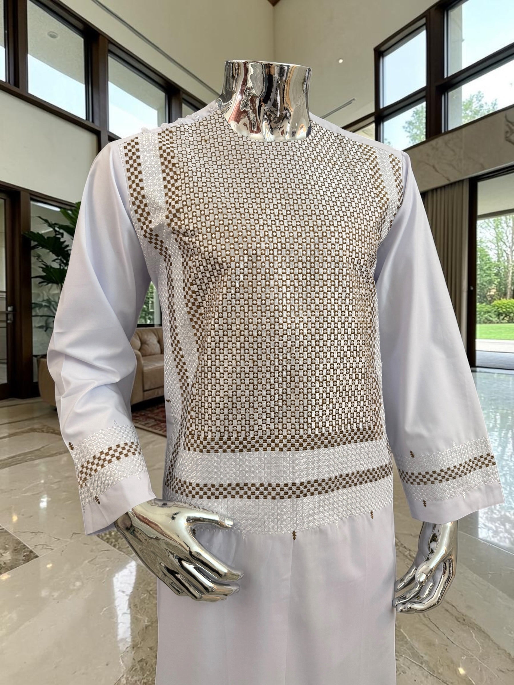 Small White Premium Machine Embroidered Afghan Parahan Tunban Set