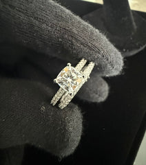 Size 5 Sterling Silver Cushion Cut Moissanite Bridal Ring Set | Infinity Twist Pavé Engagement & Wedding Band.  6011
