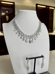 Luxury Clear Crystal Statement Necklace & Drop Earrings Set | Silver Tone | Gift Ready Black Box | Elegant Bridal & Evening Jewelry 6054