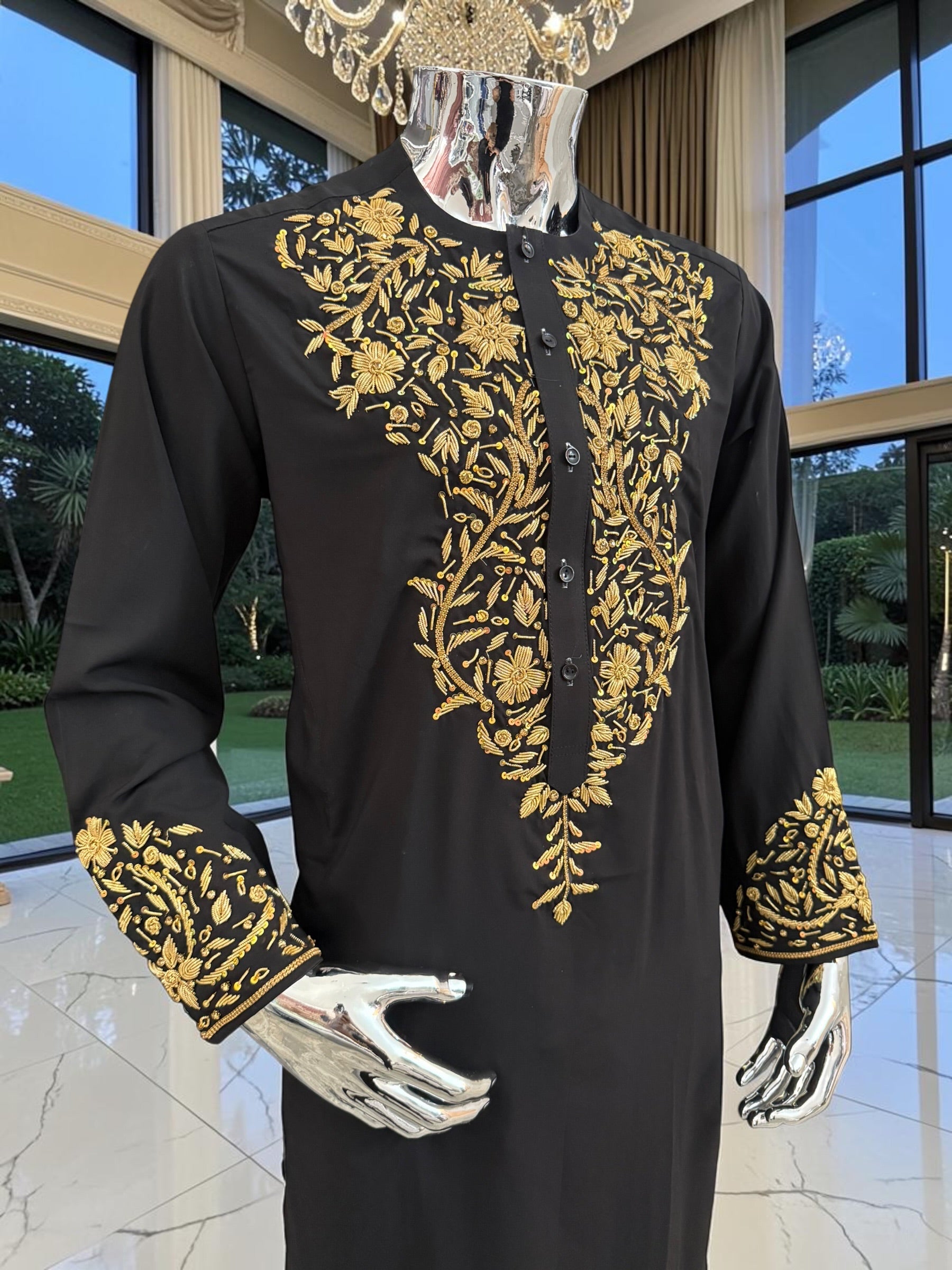 Handmade Afghan Selmadozi Embroidered Men’s Perahan Tunban – Luxury Traditional Formal Outfit – Available in Black, Ivory & White