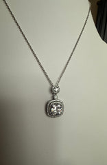 Cushion Cut Double Halo Pendant Necklace – Silver Tone Sparkling Statement Jewelry 7153