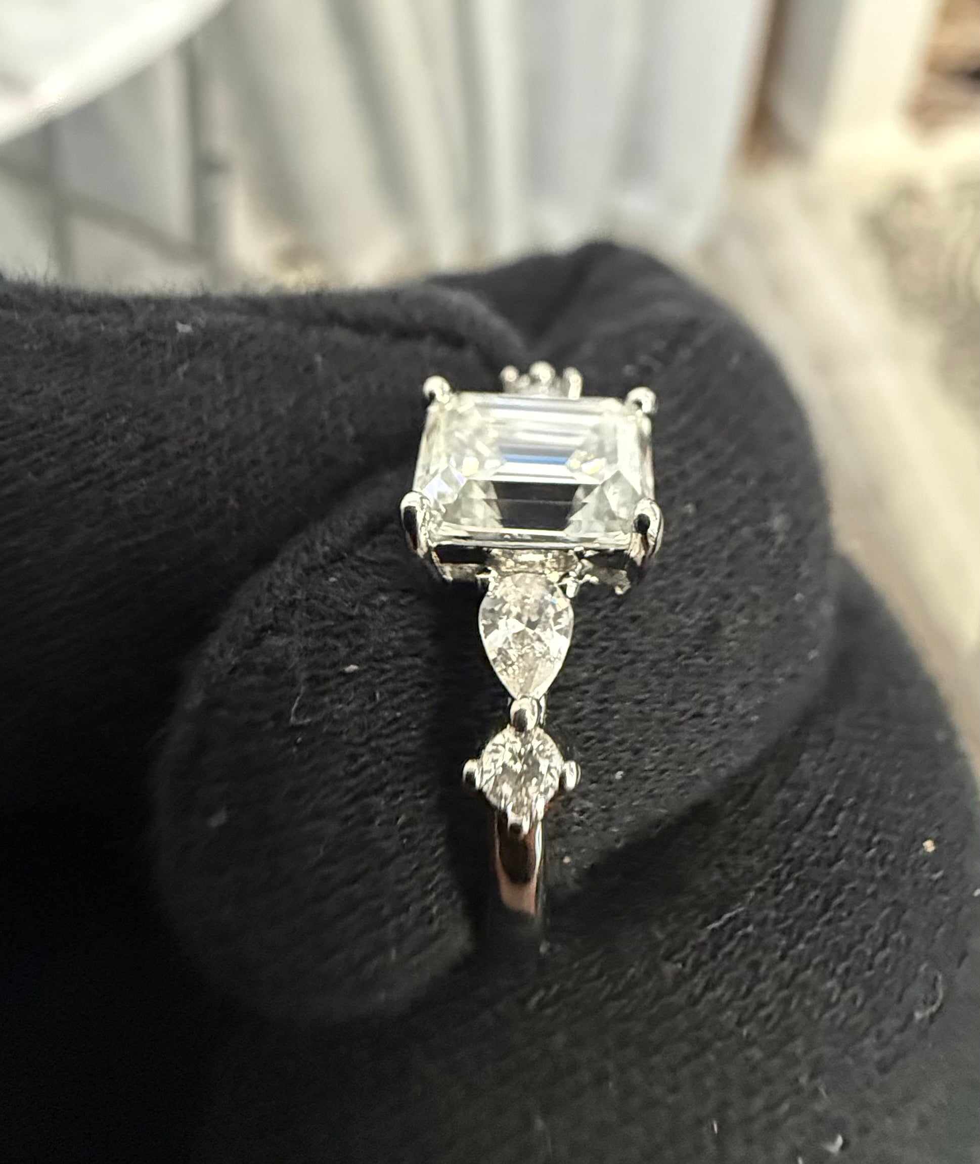 Size 9 Emerald Cut Moissanite Engagement Ring in 925 Sterling Silver | Three-Stone Promise Ring for Women. 6018