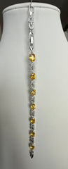 Yellow Oval Crystal Link Bracelet – Silver Tone Sparkling Statement Bracelet for Women 7088
