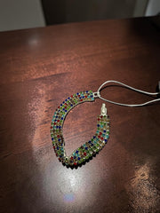 Multicolor Crystal Statement Bracelet – Wide Rainbow Rhinestone Silver-Tone Bracelet for Women 7068
