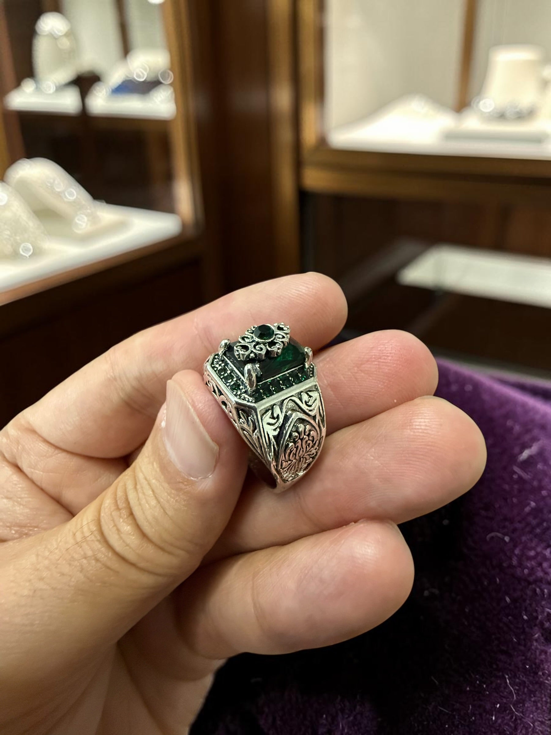 Luqmaan Jewelry Green Stone Ottoman Style Ring