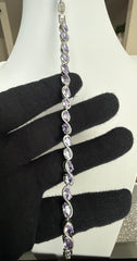 Lavender Purple Crystal Infinity Bracelet – Silver-Tone Oval Stone Link Bracelet 7098