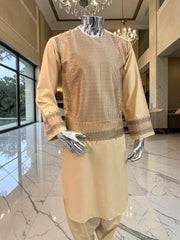 Medium Men’s Tan Parahan Tunban with Premium Machine Embroidery