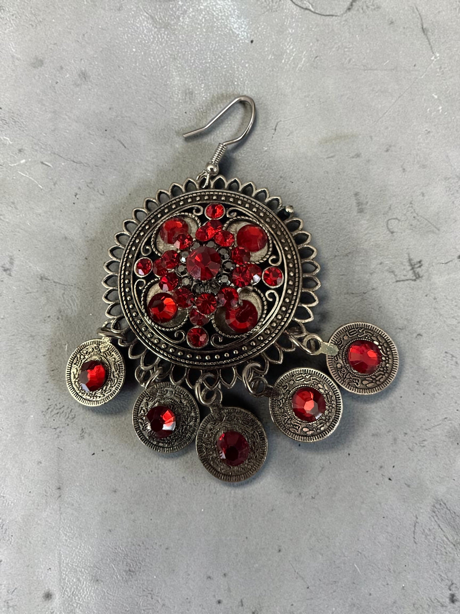 Handmade Afghan Traditional Tribal Statement Necklace Set for Women – Vintage Silver Tone Necklace & Matching Earrings with Red Stones | Boho Ethnic Jewelry