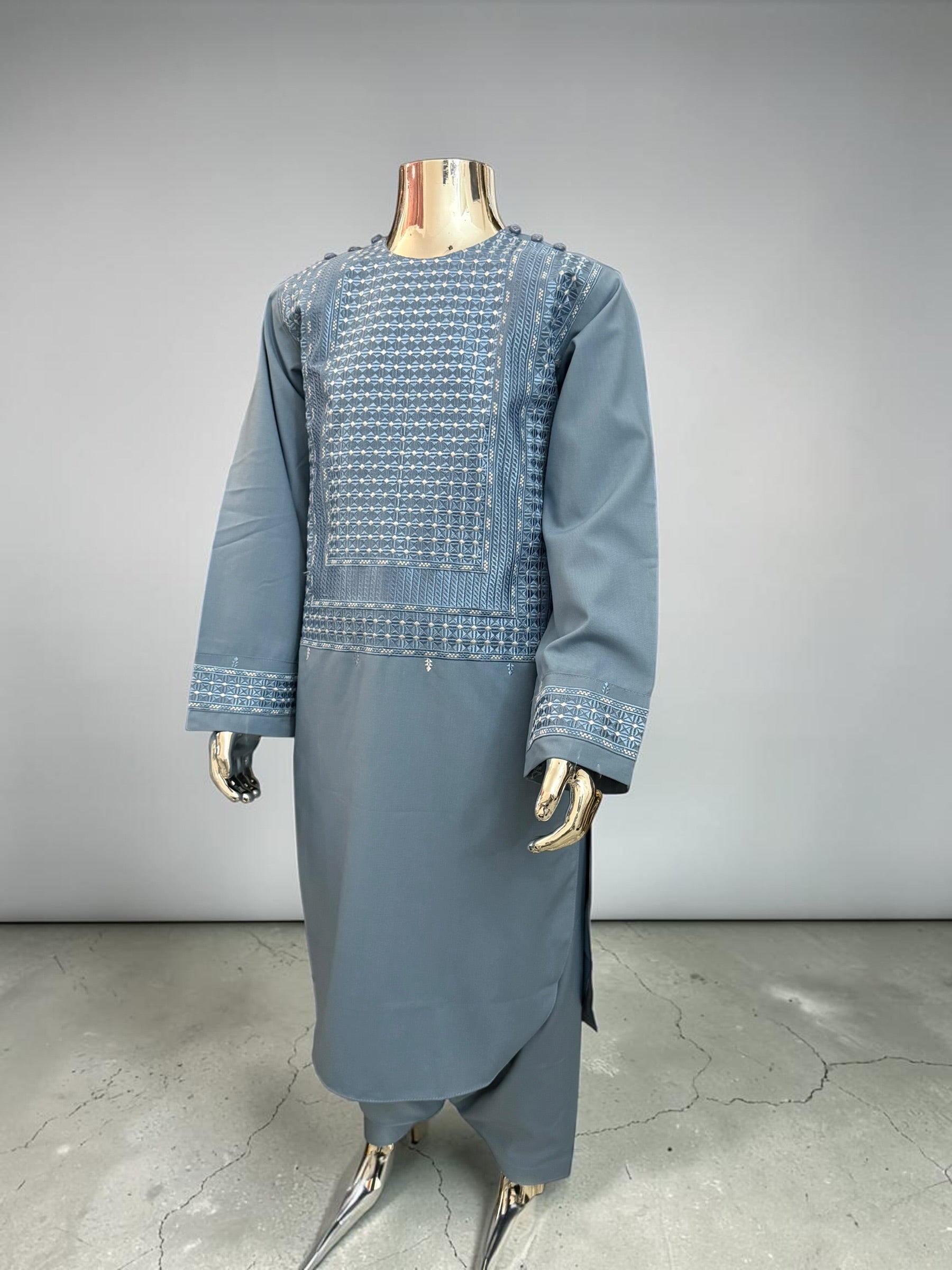 Sky Blue Embroidered Boys Parahan Tunban Set (Age 1–12 Years) – Traditional Afghan Kids Shalwar Kameez Luqmaan Boutique Design #23