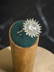 S925 Sterling Silver Sunburst Halo Moissanite Ring – Size 9 | Floral Statement Engagement Ring | Gift for Her 045