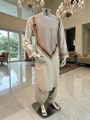 Medium Men’s Cream Parahan Tunban with Premium Machine Embroidery