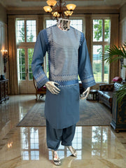 Small Turquoise Afghan Men’s Kameez with White & Turquoise Embroidery | Premium Traditional Outfit