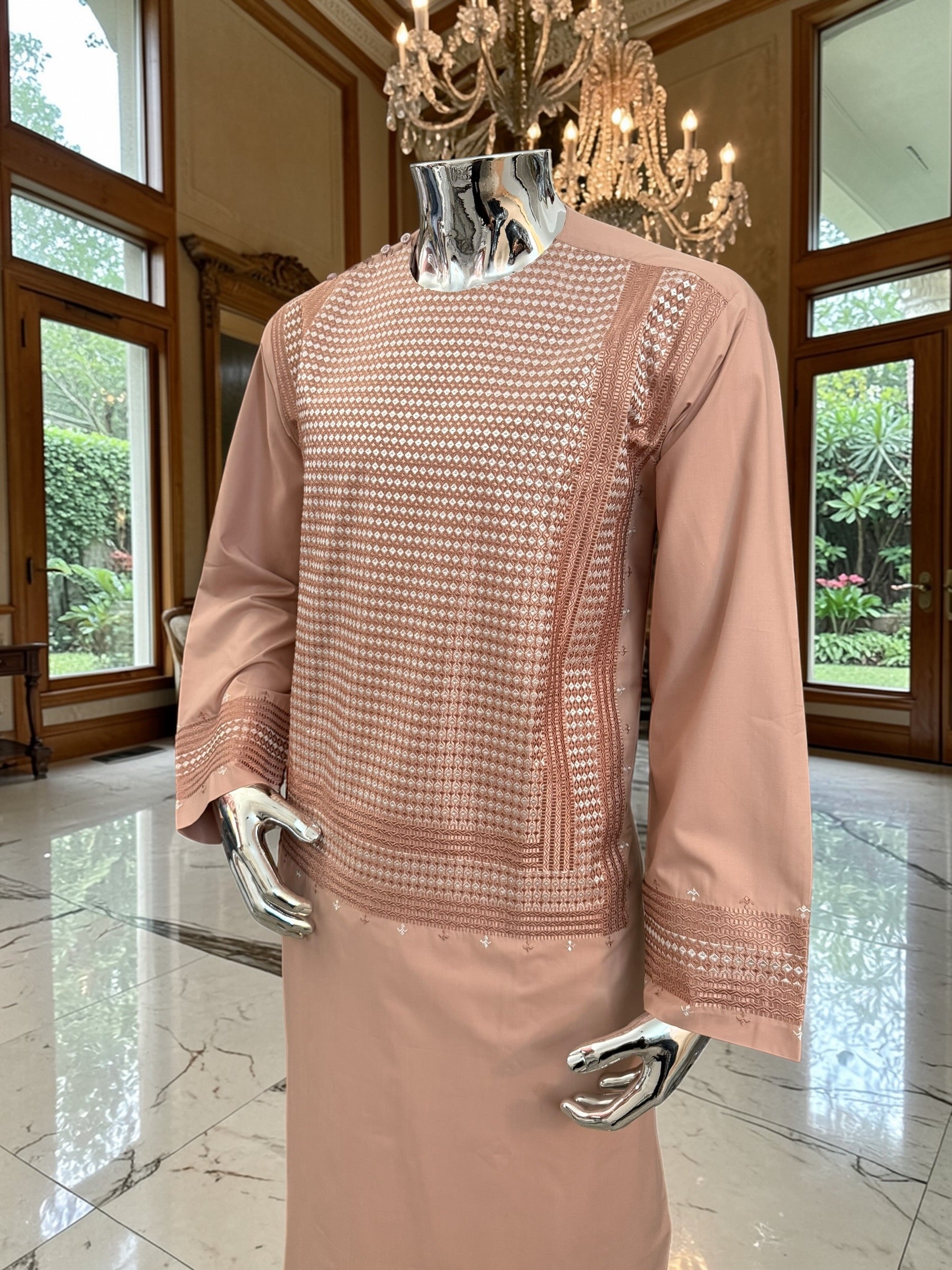 XL Rosewood Afghan Kameez – Premium Fabric with High-Quality Matching Embroidery