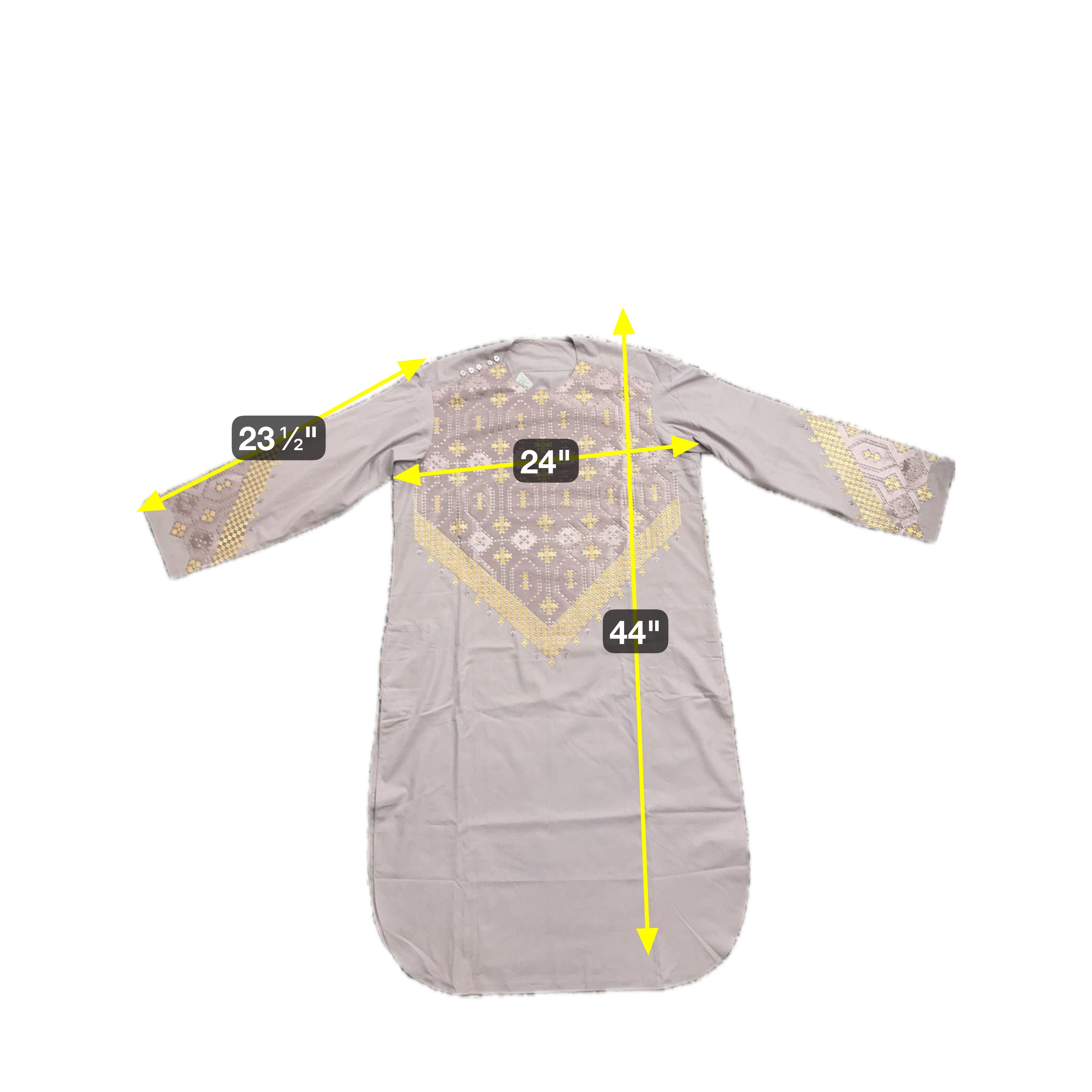 Men’s Sage Green Kameez with Gold and Silver Geometric Machine Embroidery | Large Size